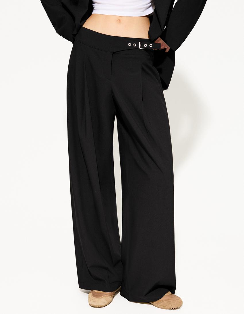 PLEATED BELTED TROUSERS