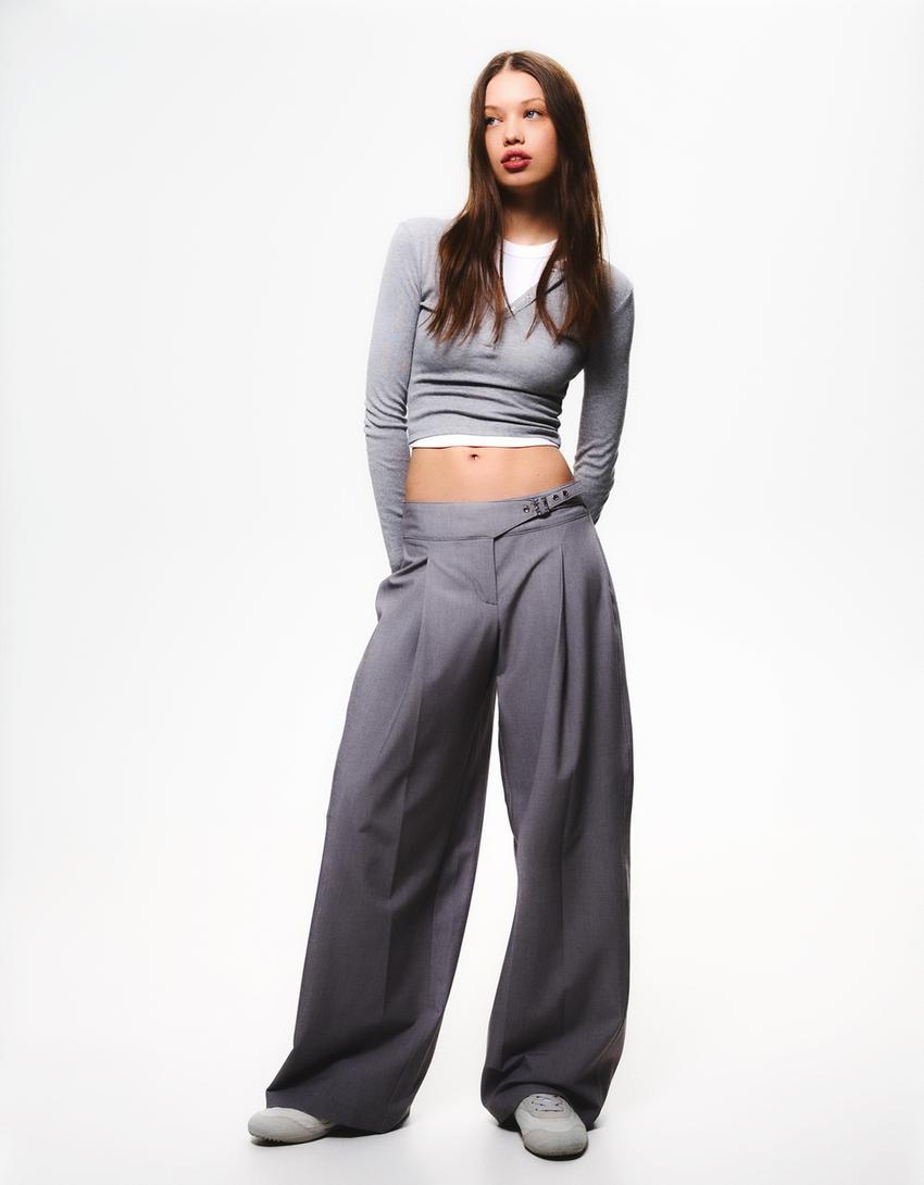 PLEATED BELTED TROUSERS