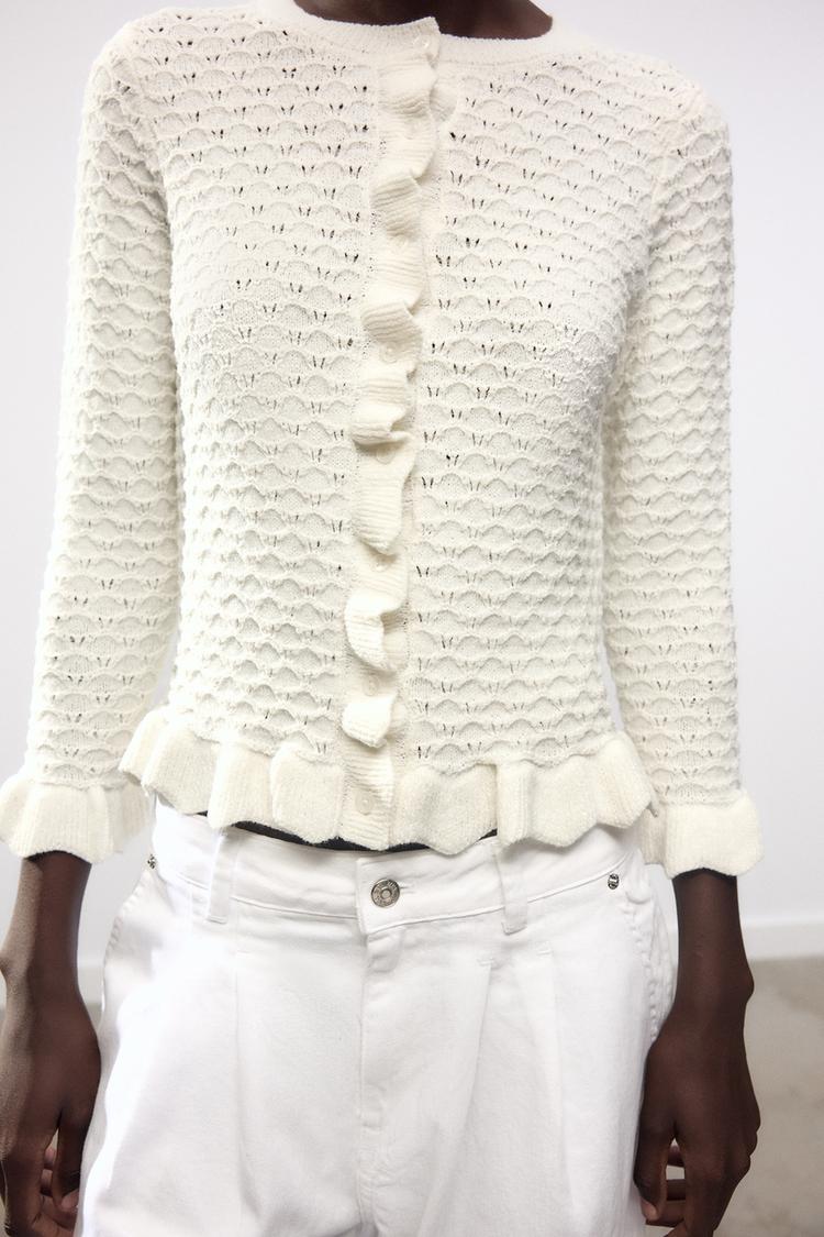 RUFFLED KNIT CARDIGAN