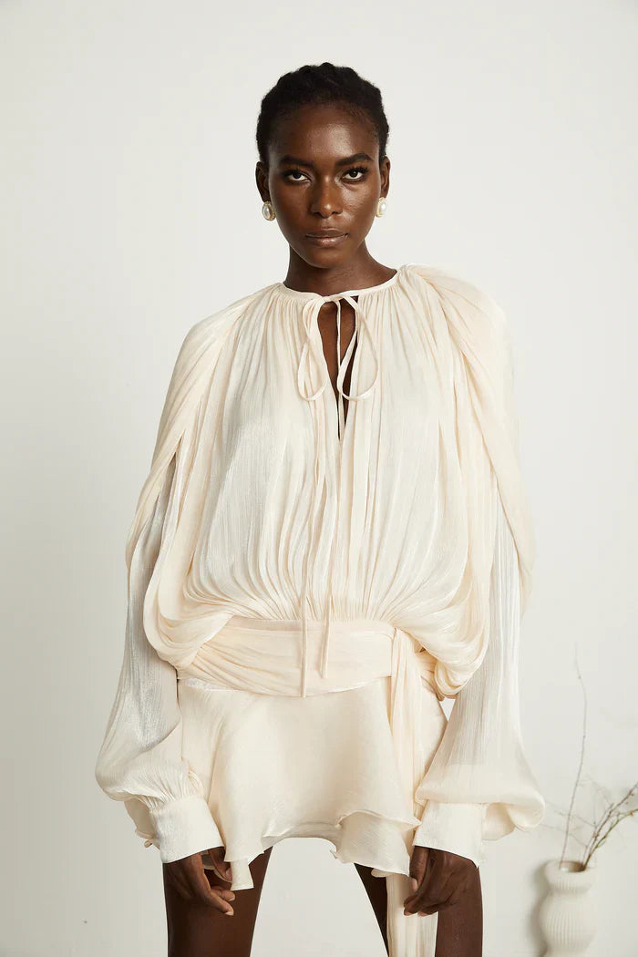 PLEATED RUFFLE MINI DRESS