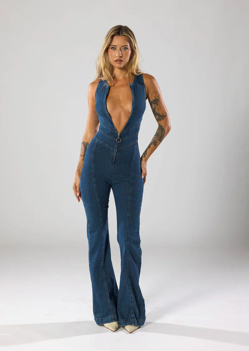 NAVY DENIM JUMP SUIT