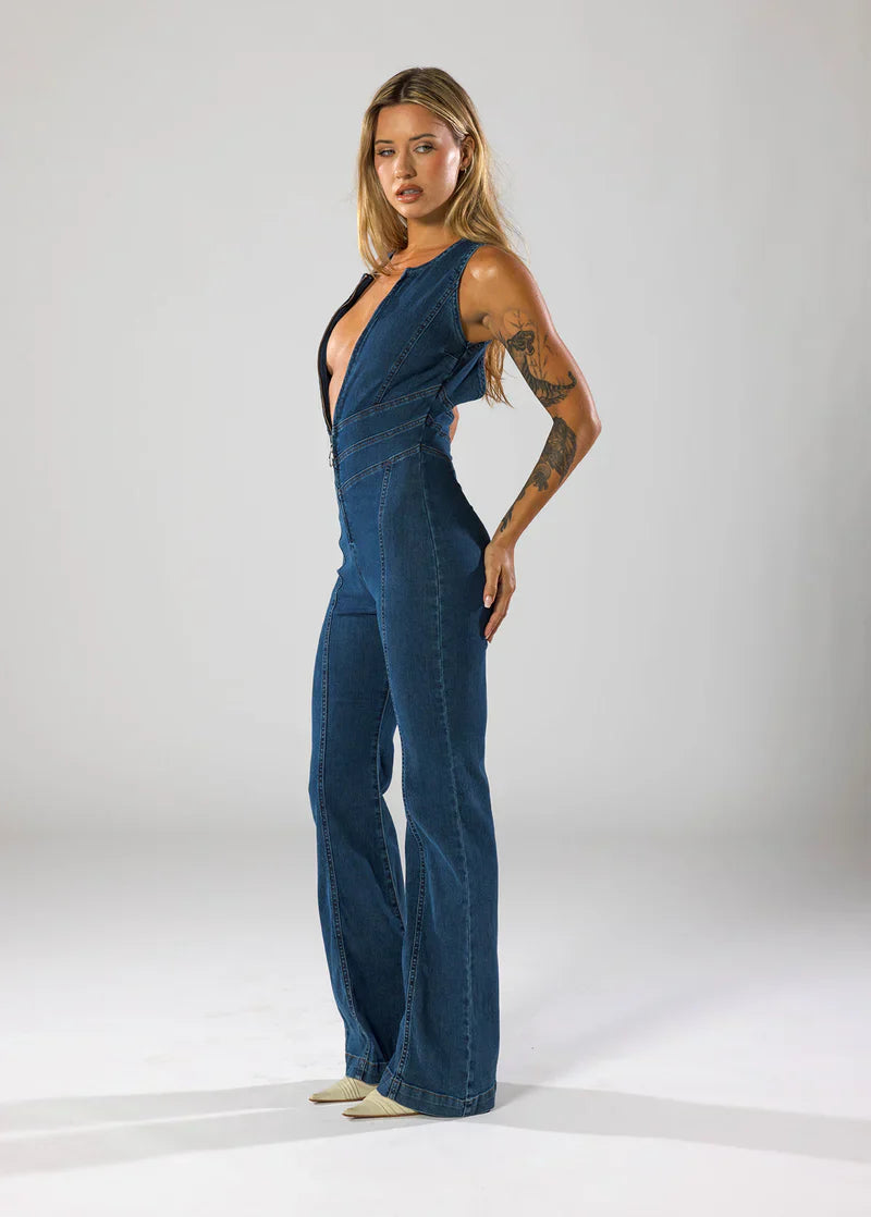 NAVY DENIM JUMP SUIT