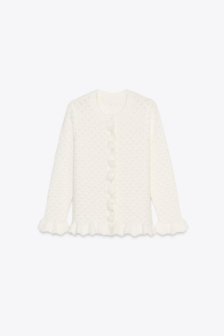 RUFFLED KNIT CARDIGAN