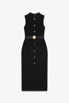 BELTED CREPE MIDI DRESS