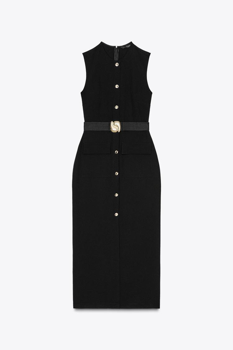BELTED CREPE MIDI DRESS
