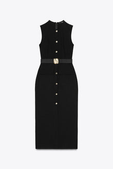 BELTED CREPE MIDI DRESS