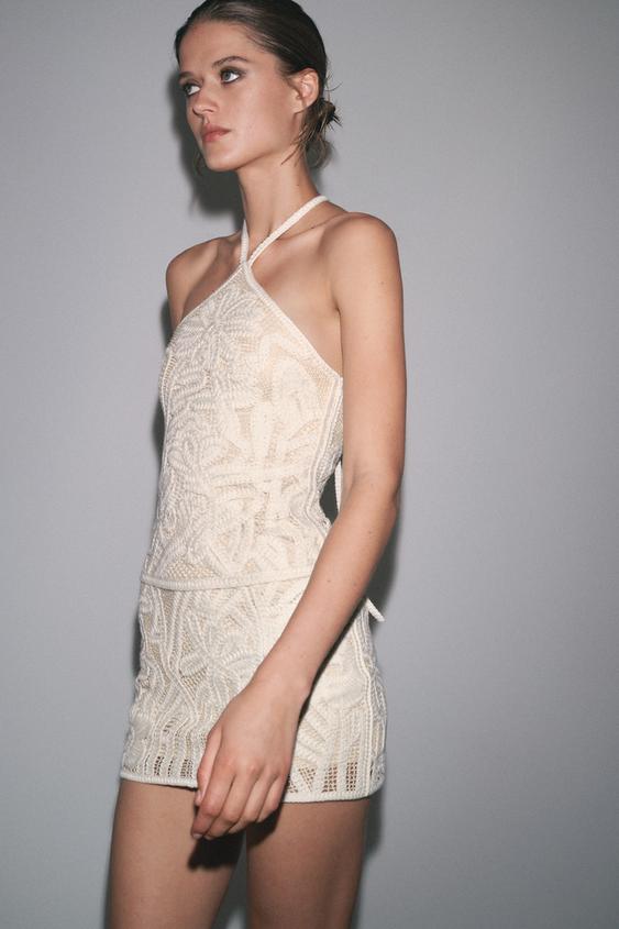 EMBROIDED HALTER DRESS