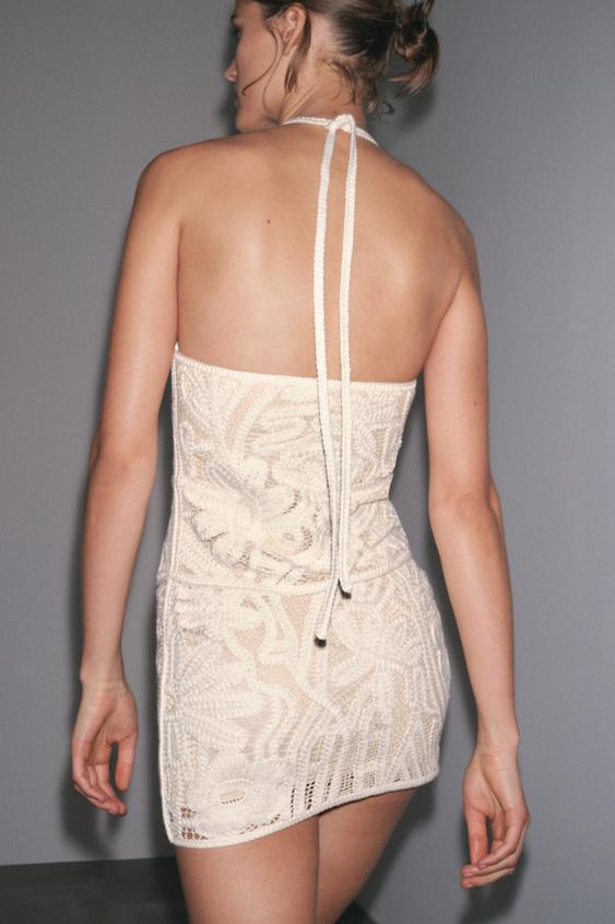 EMBROIDED HALTER DRESS