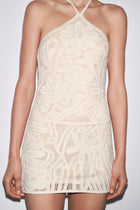 EMBROIDED HALTER DRESS