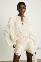 PLEATED RUFFLE MINI DRESS