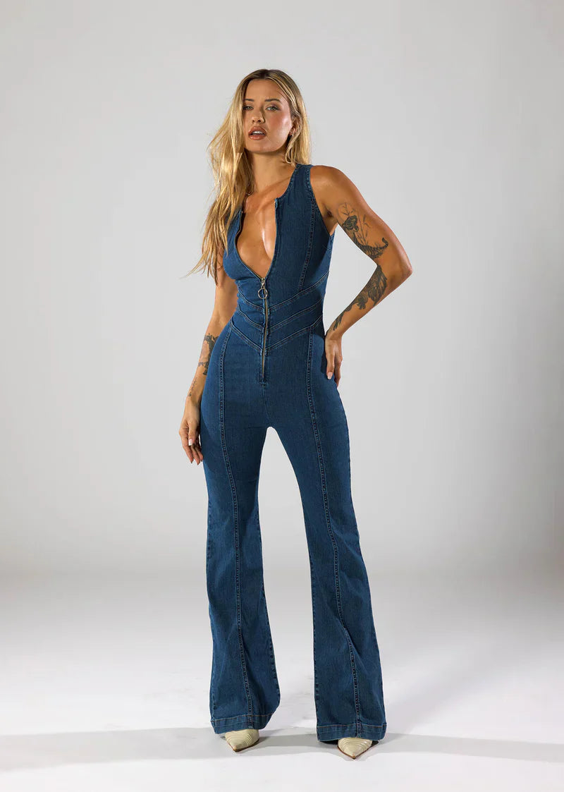 NAVY DENIM JUMP SUIT