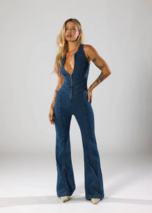 NAVY DENIM JUMP SUIT