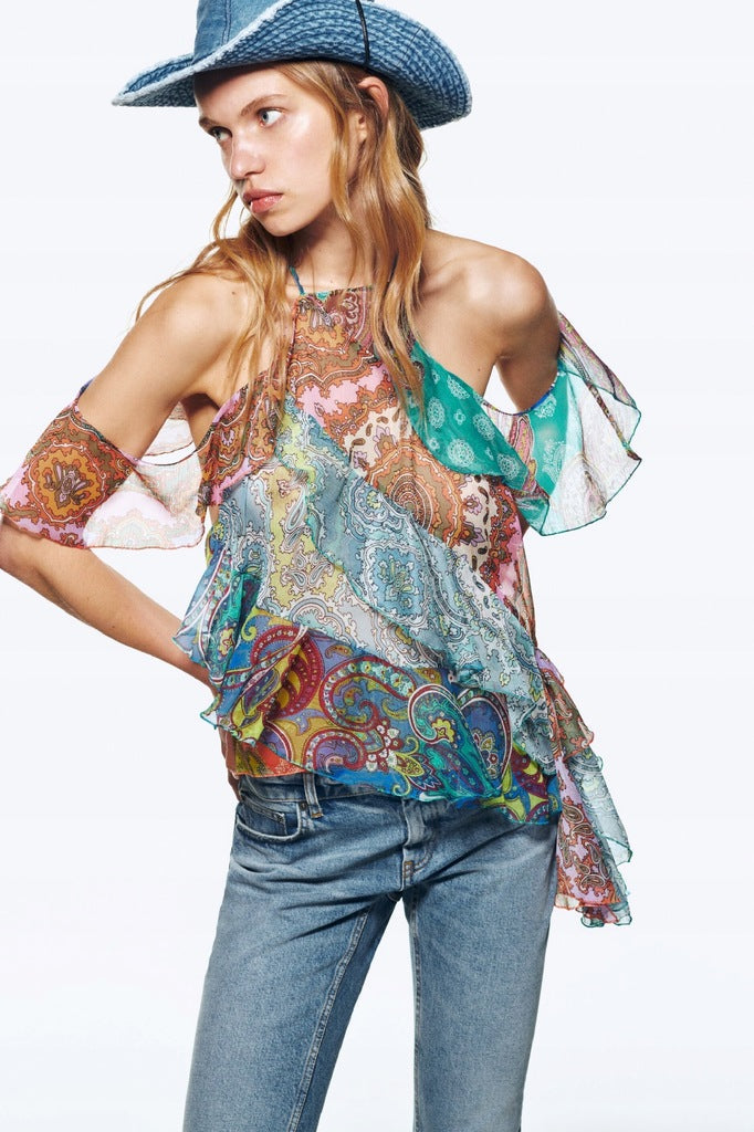 PATCHWORK RUFFLE TOP