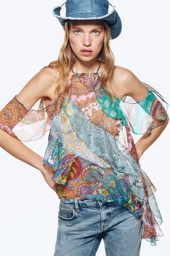 PATCHWORK RUFFLE TOP